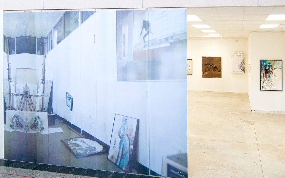 Mike Hewson: Entrance Wall: Studio Scape with Fallen 3 - Alexis Fine Art, Christchurch, NZ