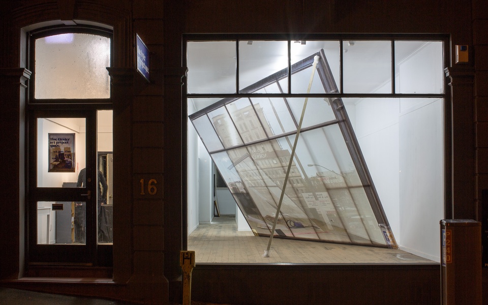 Mike Hewson: (Installation View - Exterior Night time) - Blue Oyster Art Project Space, 16 Dowling St, Dunedin, NZ