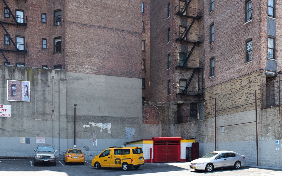 Mike Hewson: (View of original window top right) - McDonald's Parking Lot, 125th St and Broadway, Harlem