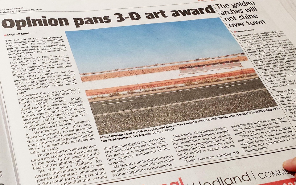 Mike Hewson: (Newspaper excerpt) - Port Hedland, Western Australia